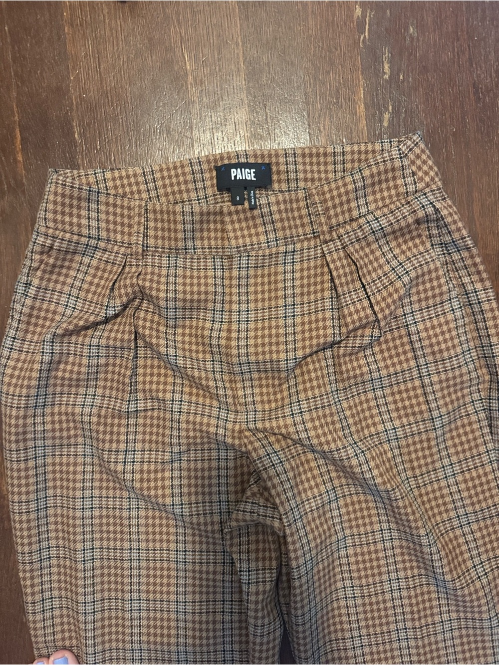 PAIGE Brown Tan Plaid Wide-Leg Trousers - Picture 2 of 4